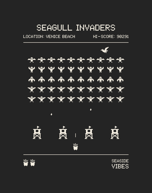 Venice Beach Seagull Invaders Tee - Cotton Blend | Charcoal