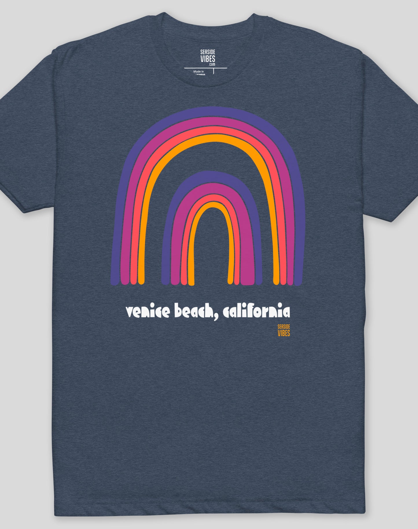 Venice Beach Double Rainbow Tee - Cotton Blend | Midnight Navy