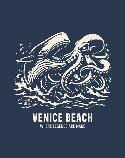 Venice Beach Octopus vs Whale Legends Tee - Cotton Blend | Midnight Navy