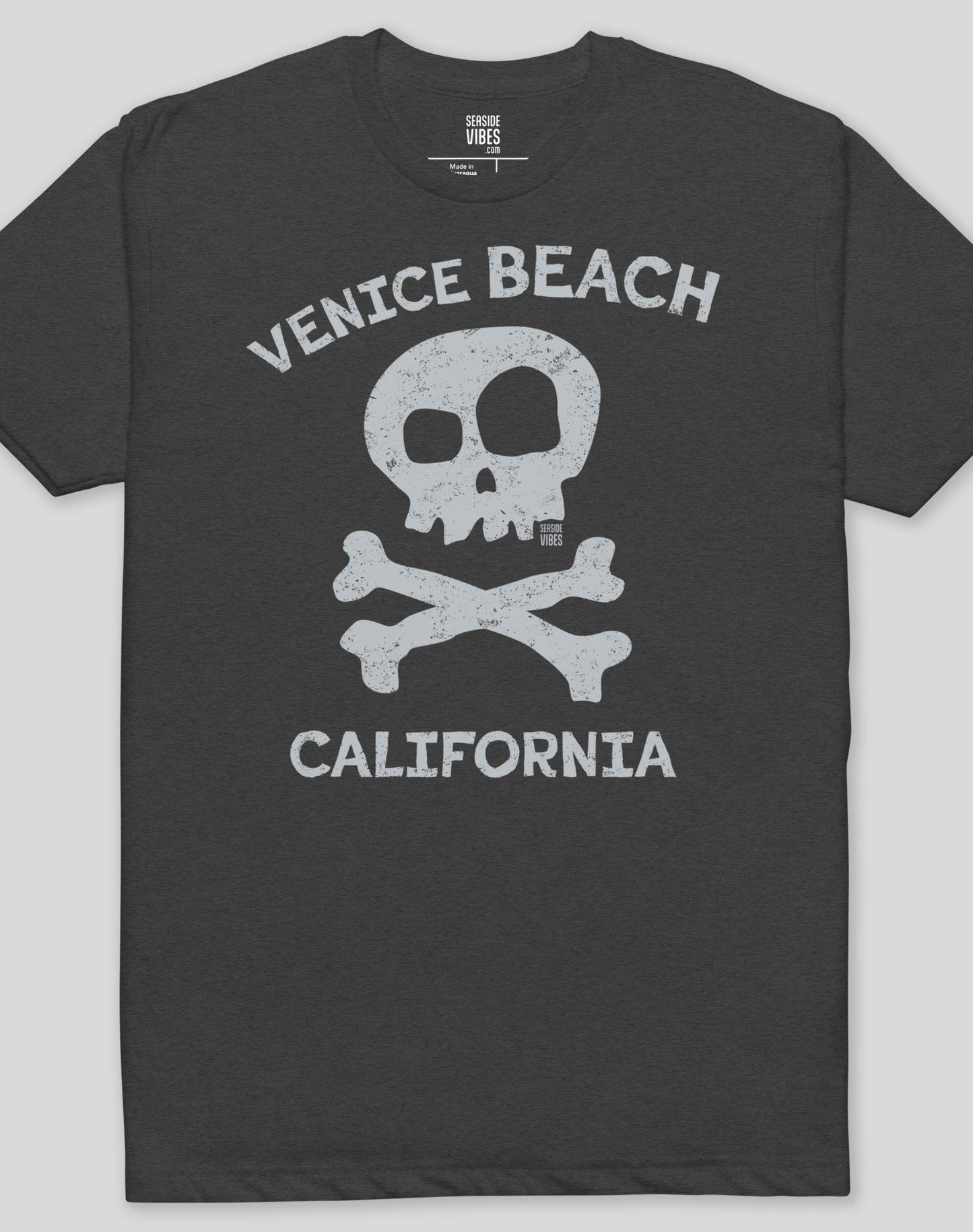 Venice Beach Skull & Bones Tee - Cotton Blend | Charcoal