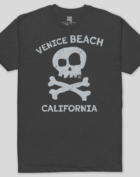 Venice Beach Skull & Bones Tee - Cotton Blend | Charcoal