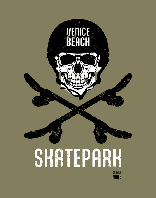 Venice Beach Sk8 or Die Tee - Cotton Blend | Military Green
