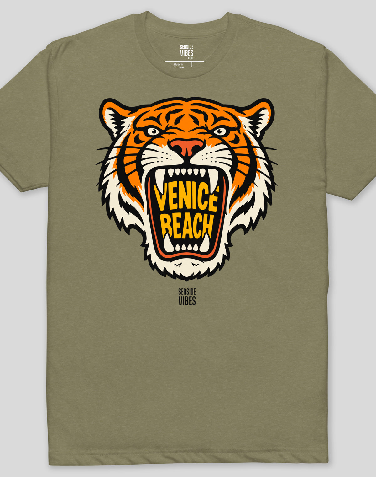 Venice Beach AF Tiger Tee - Cotton Blend | Military Green