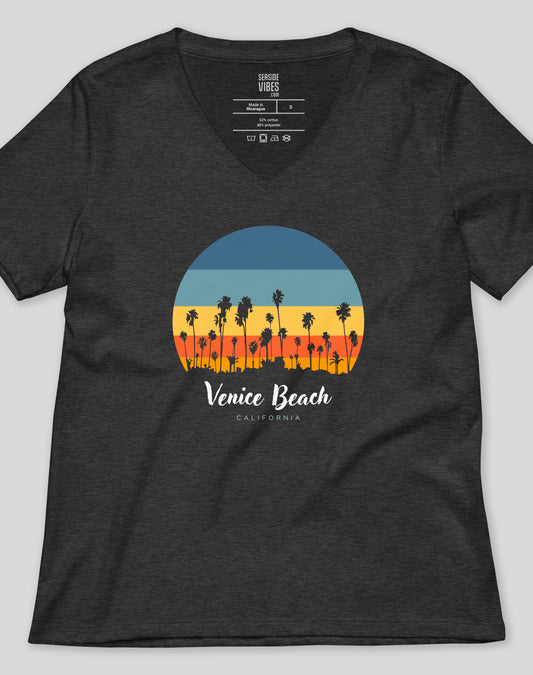 V-Neck: Venice Beach Sunset Tee - Dark Grey Heather