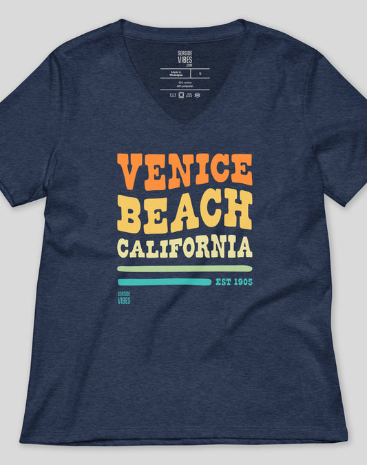 V-Neck: Venice Beach Vibes Tee | Heather Navy