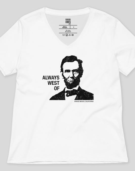 V-Neck: Always West of Lincoln Tee - White