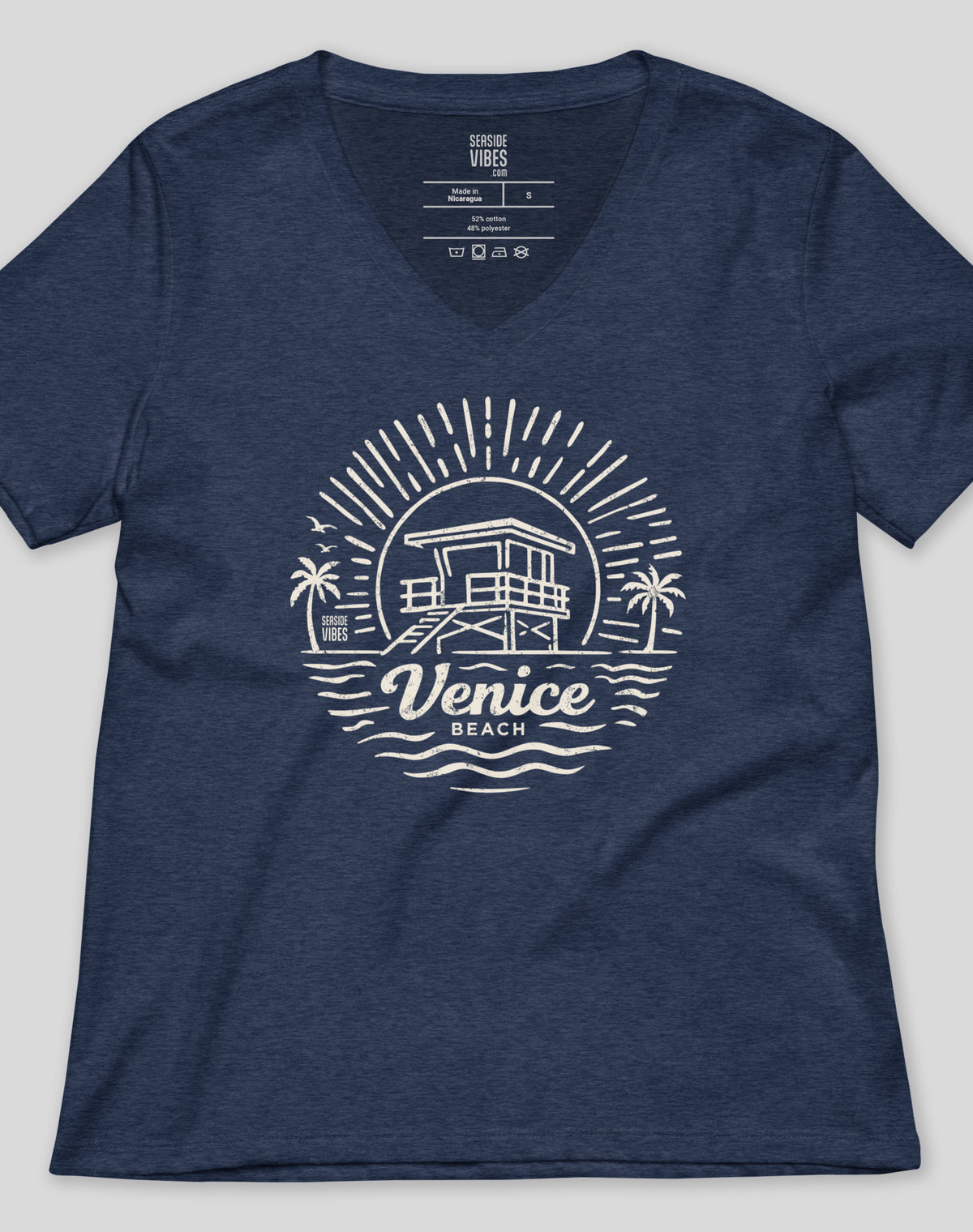 V-Neck: Venice Beach Sunrise Session Tee | Heather Navy
