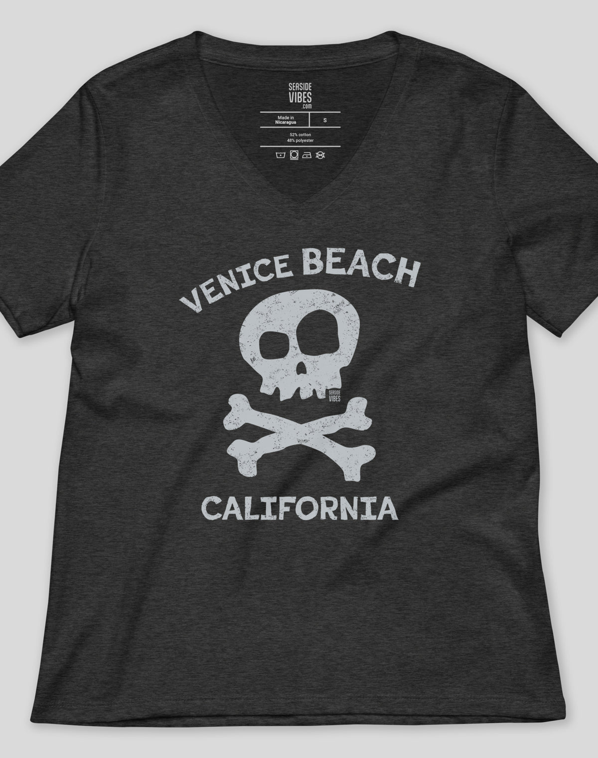 V-Neck: Venice Beach Skull & Bones Tee - Dark Grey Heather