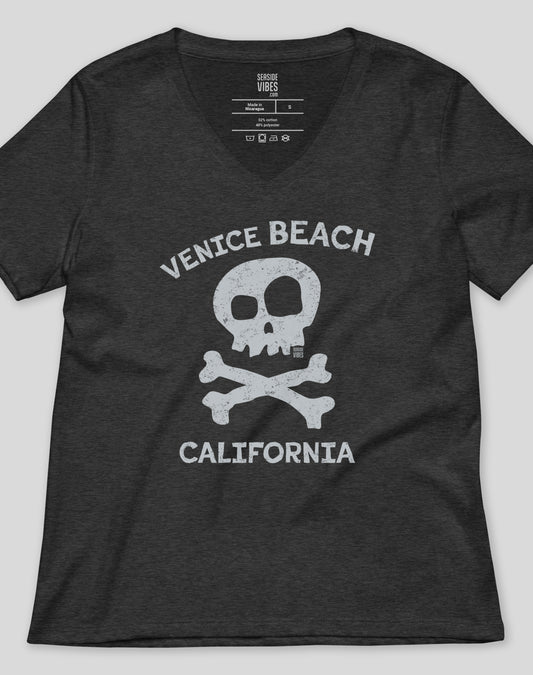 V-Neck: Venice Beach Skull & Bones Tee - Dark Grey Heather