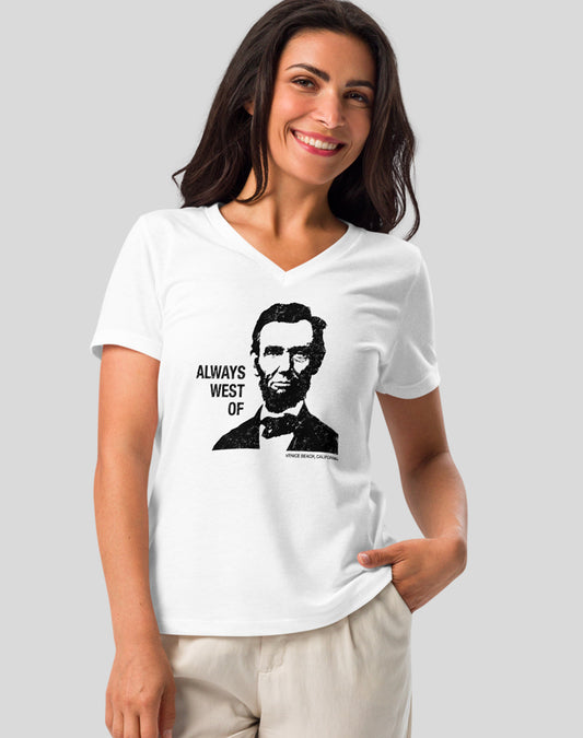 V-Neck: Always West of Lincoln Tee - White