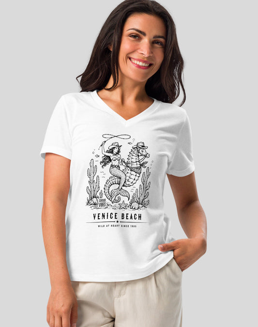 V-Neck: Venice Beach Wild at Heart Since 1905 Tee - White