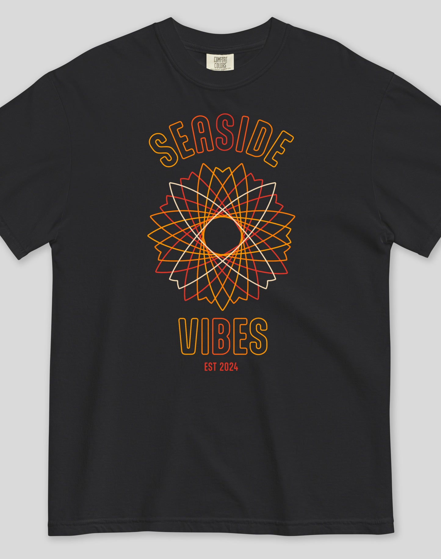 Unisex: Seaside Vibes Electric Surf Tee - 100% Cotton | Black