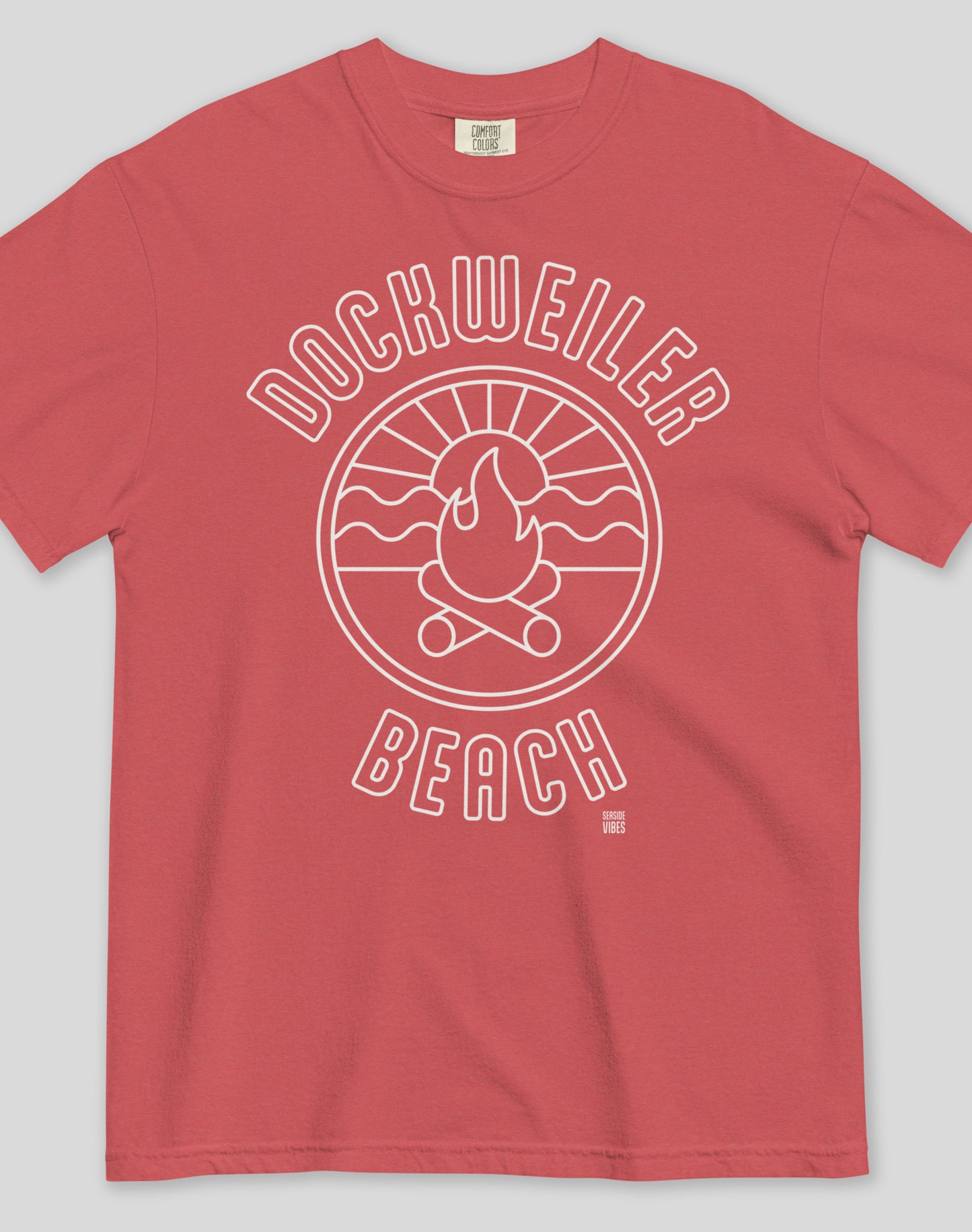 Unisex: Dockweiler Beach Sunset Tee - 100% Cotton | Crimson