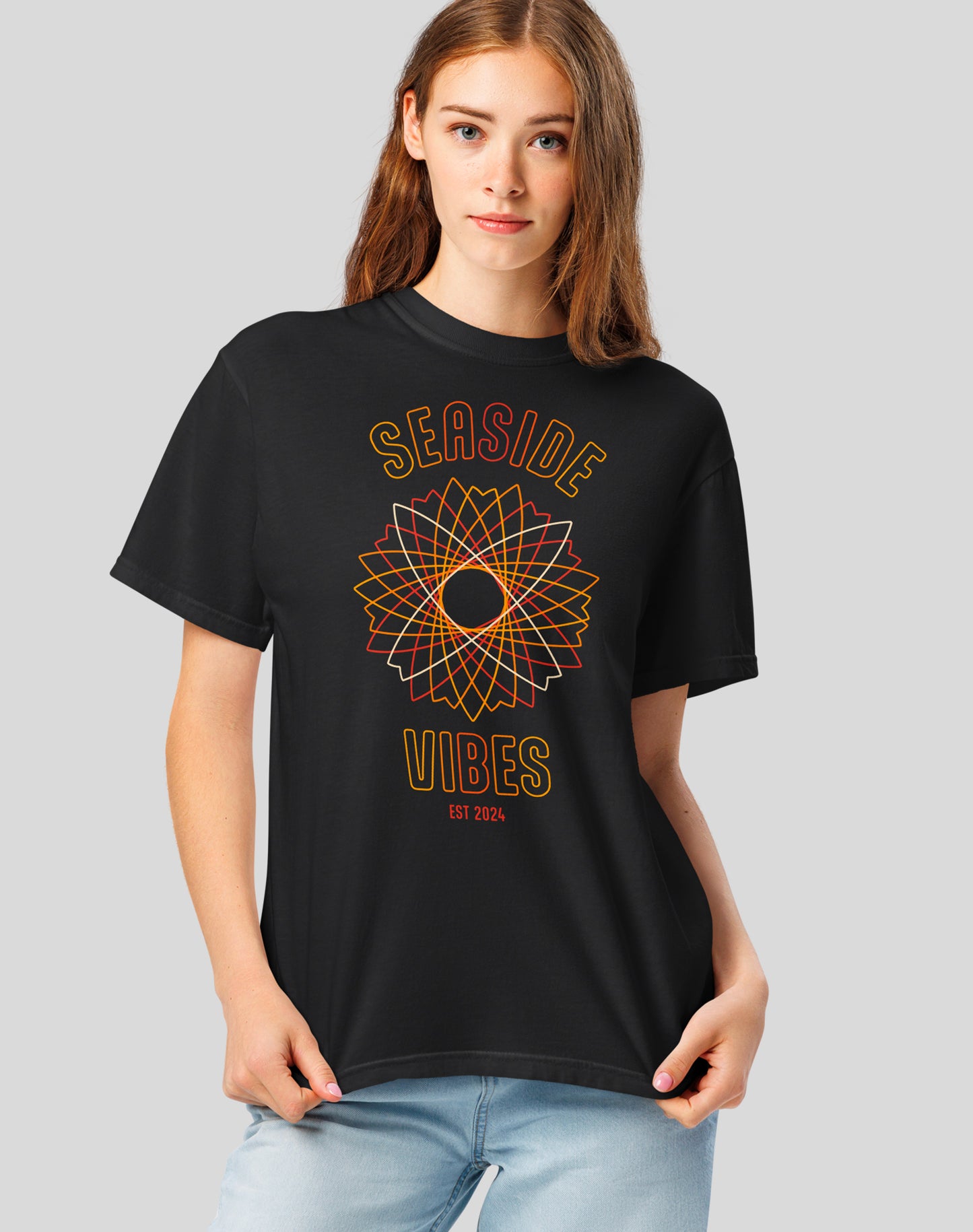 Unisex: Seaside Vibes Electric Surf Tee - 100% Cotton | Black
