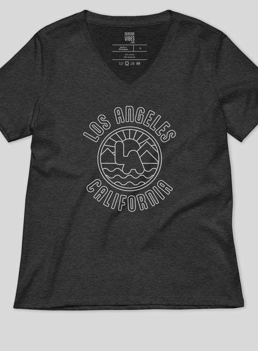 V-Neck: Los Angeles Sunrise Tee - Dark Grey Heather
