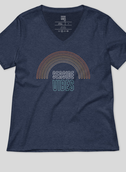 V-Neck: Seaside Vibes Logo Tee - Heather Navy
