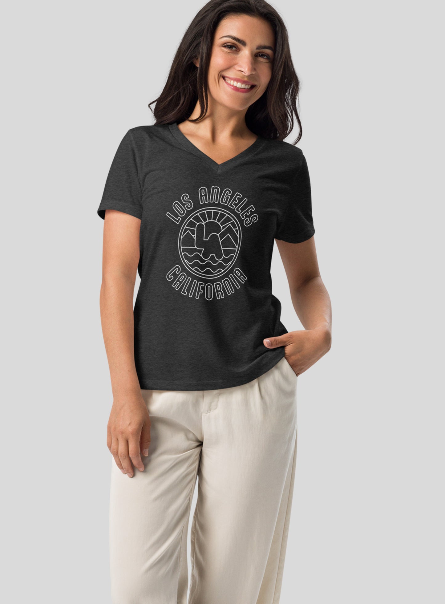 V-Neck: Los Angeles Sunrise Tee - Dark Grey Heather