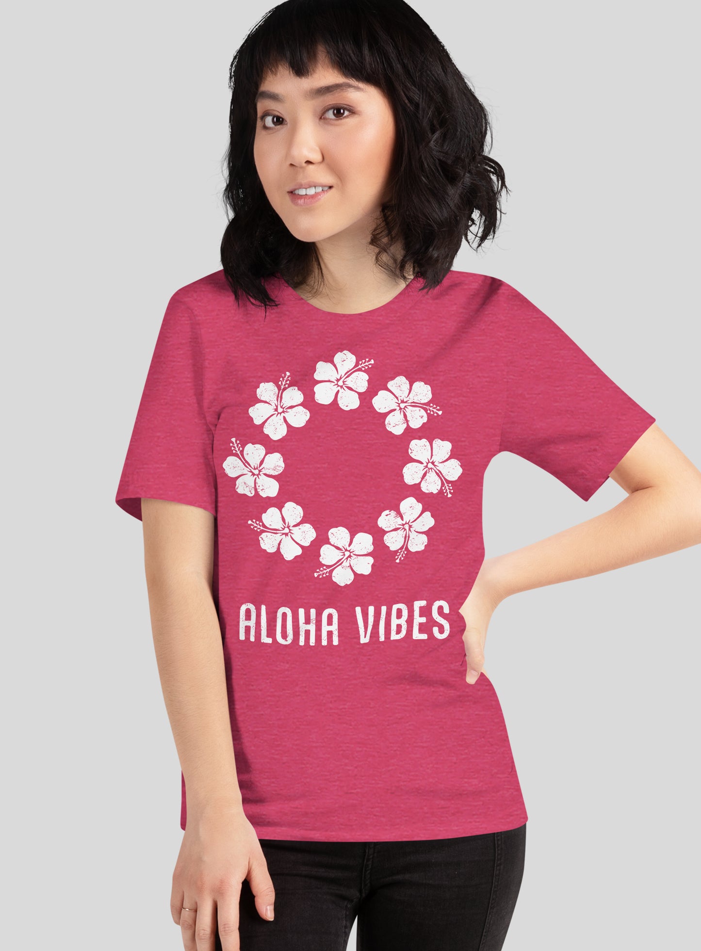 Unisex: Aloha Vibes Tee - Heather Raspberry