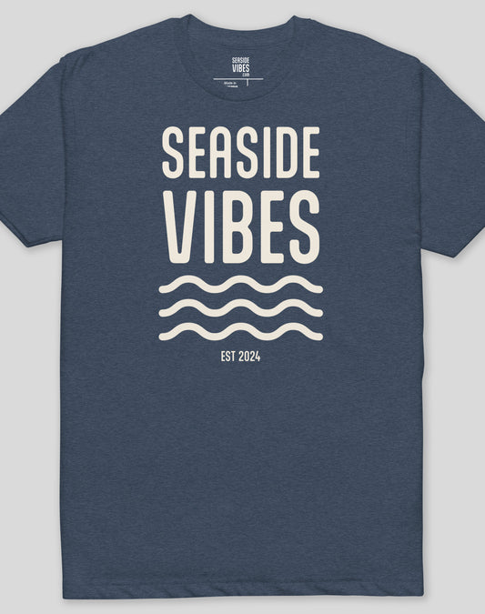 Seaside Vibes Waves Logo Tee - Cotton Blend | Midnight Navy