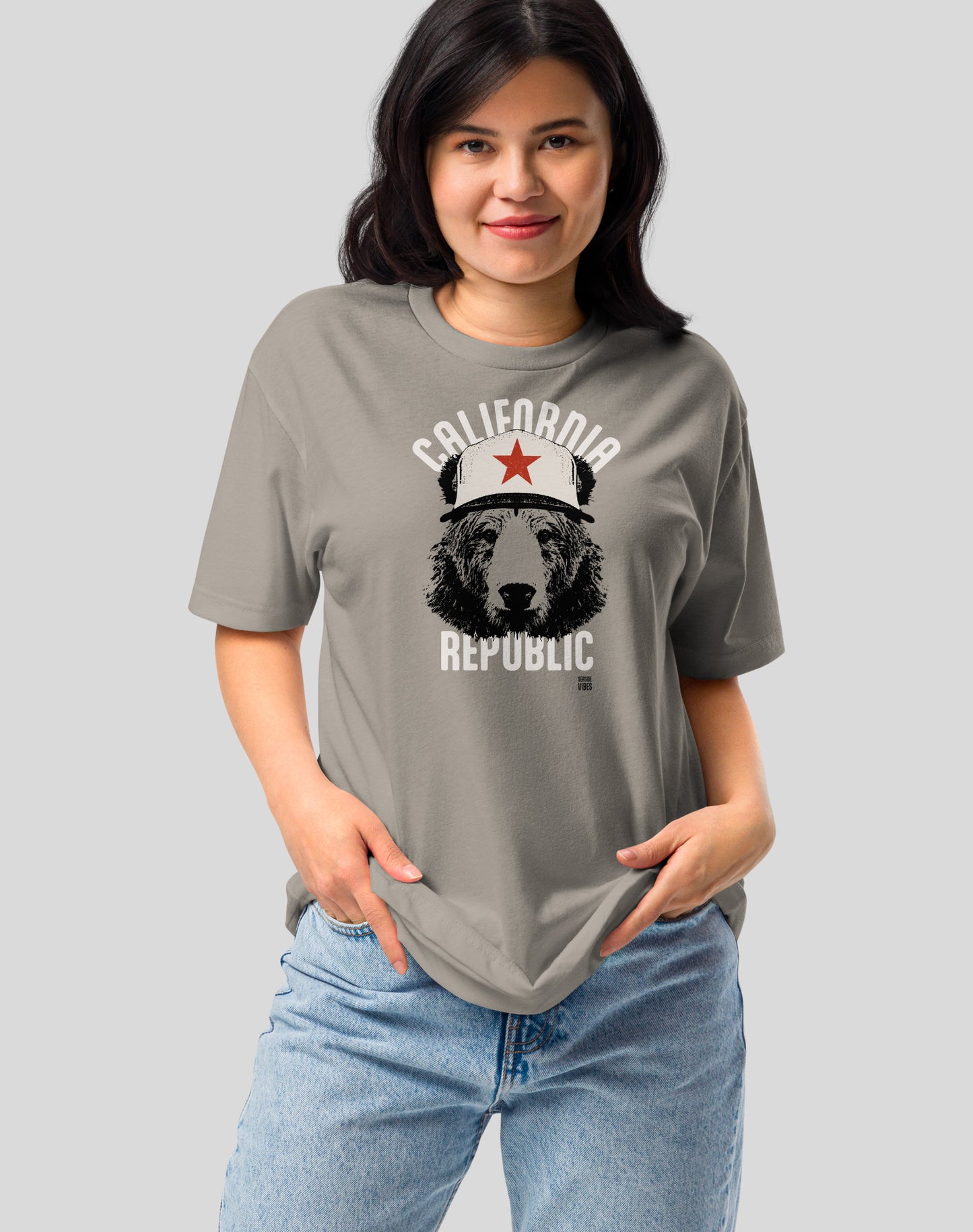 California Republic AF Bear Tee - Cotton Blend | Stone Grey
