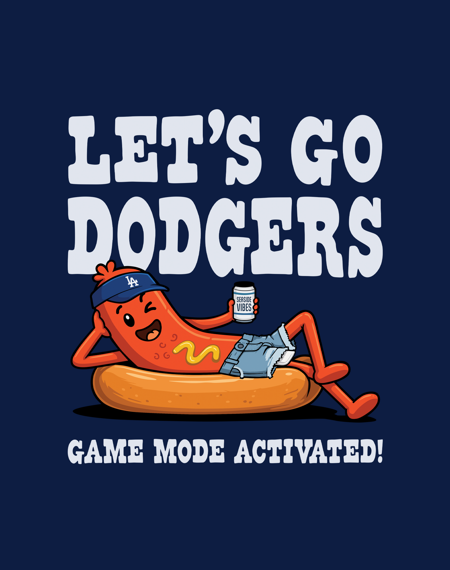 V-Neck: Let's Go Dodgers, Game Mode Activated! Tee - Heather Navy