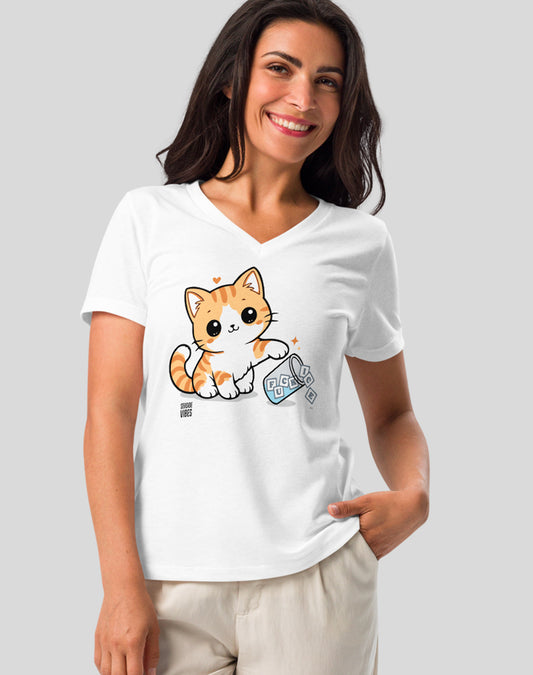 V-Neck: Super Cute F*ck Ice Kitten Tee | White